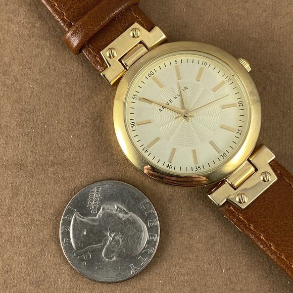 Anne Klein Unisex Gold Tone Watch Brown Strap main image 9